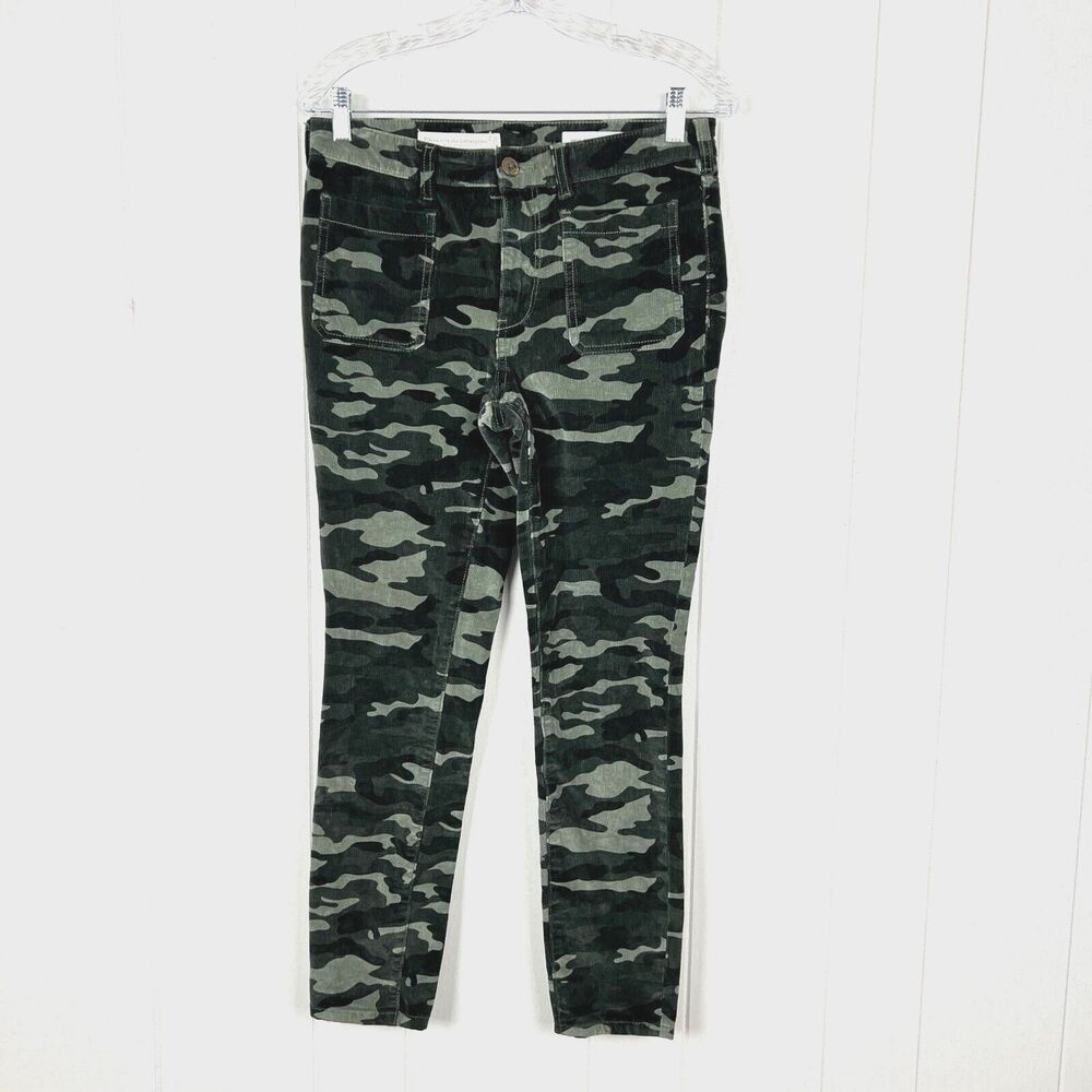 Pilcro and the Letterpress Pants Womens 28 Green Velvet Camo High Rise Skinny